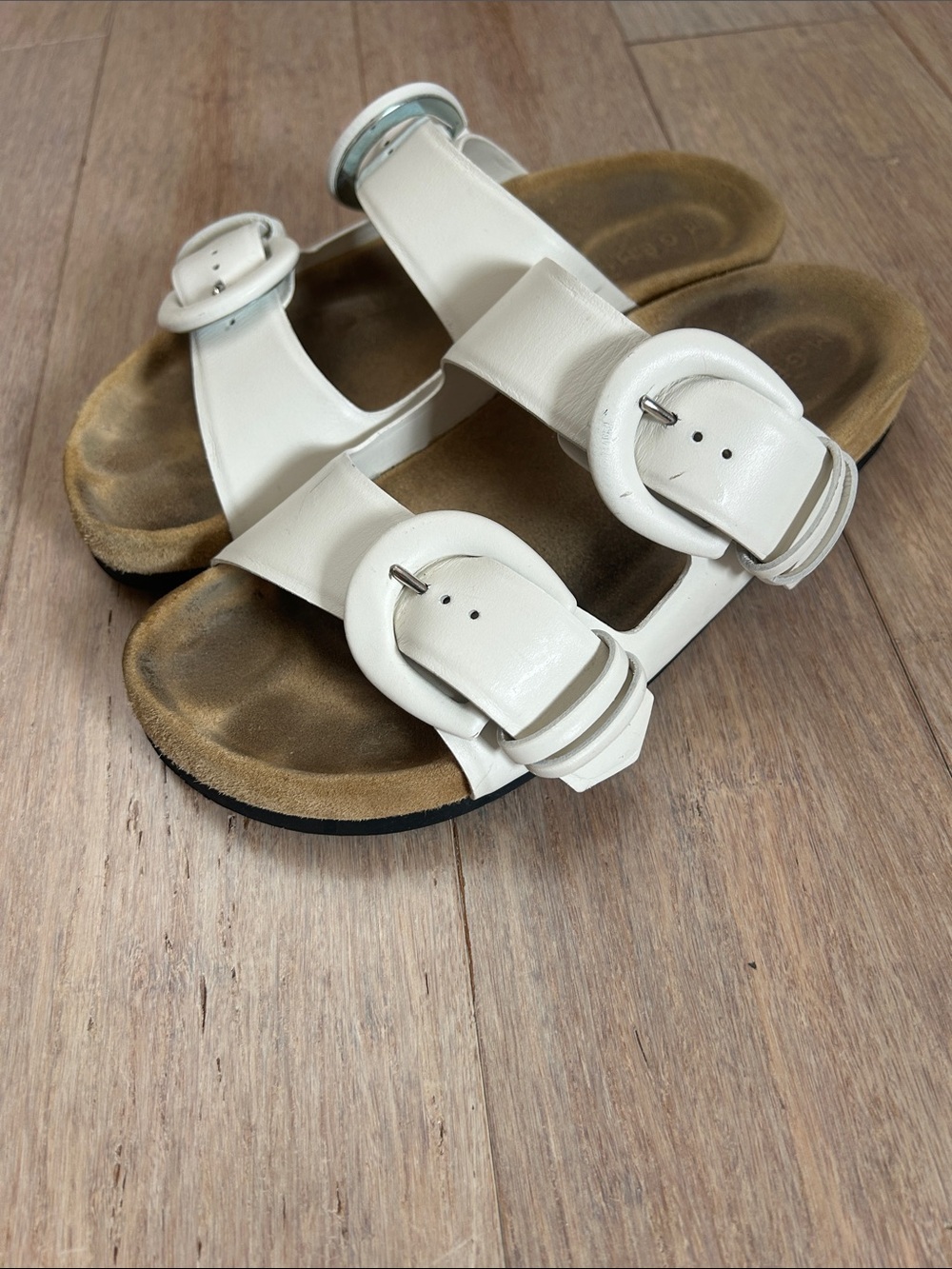 M. Gemi The Matilde White Double Buckle Slide Sandals size 37 US 7